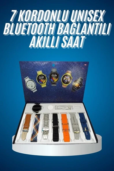 Unısex Yuvarlak Ekranlı 7 Kordonlu Akıllı Saat GPS Destekli Çoklu Kordon Seçeneği - Resim 2