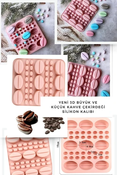 Siliko World Yeni Büyük Ve Küçük Kahve Çekirdeği Silikon Buz Çikolata Şeker Jöle Kalıbı - 3d Silikon Kalıp