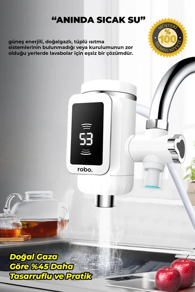 ROBO Taşınabilir Dijital Sıcak Su Musluğu Tüm Bataryalara Ve Musluk Tiplerine Uyumludur