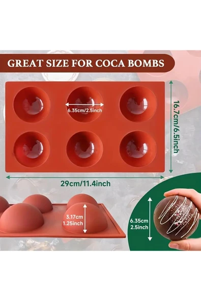 Siliko World Silikon Yarım Küre 6cm Çikolata Kek Kalıbı - 8