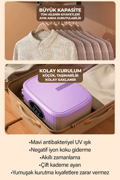 ROBO Katlanır Çamaşır Kurutma Makinesi Mor - 7