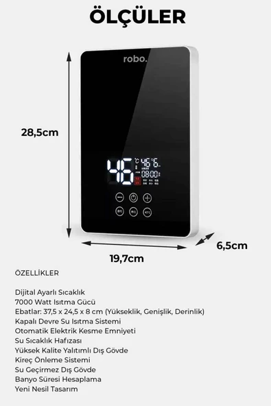 ROBO Dijital Akıllı Şofben - (DUŞ BAŞLIĞI HEDİYELİ) - Resim 5