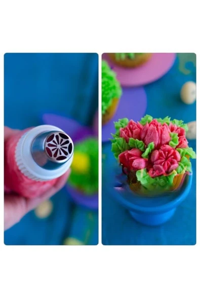 Siliko World Paslanmaz Çelik Krema Sıkma Torbası Ucu , Rus Duyu, 1 Adet+4 Adet Sıkma Torbası - 3