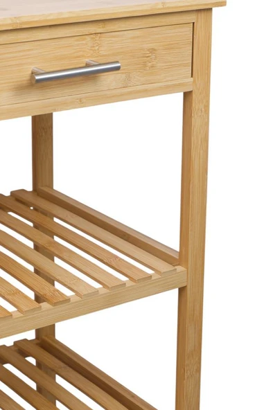 Digithome Bambu 2 Çekmeceli Tekerlekli Bango Ada Mutfak Servis Arabası DB-0021 - 3