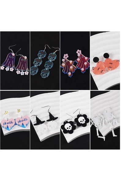 Siliko World Epoksi Silikon Kalıp Cadılar Bayramı İskelet Kuru Kafa Modelleri Delikli Kolye Küpe Kalıbı - 4