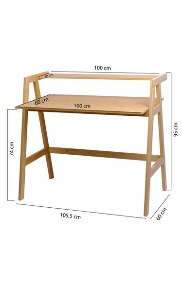 Digithome Bambu Masif Çalışma Masası 1 Raflı Kitaplıklı Ofis Bilgisayar Masası DB-0030 - 7