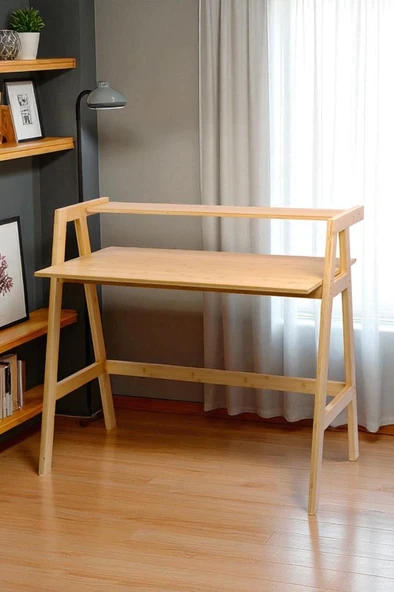 Digithome Bambu Masif Çalışma Masası 1 Raflı Kitaplıklı Ofis Bilgisayar Masası DB-0030 - 2