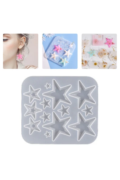 Siliko World Epoksi Silikon Kalıp Çoklu Kolye Küpe Anahtarlık Farklı Boylarda Yıldız Figürü Kalıbı - 2