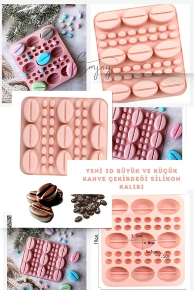 Siliko World Yeni Büyük Ve Küçük Kahve Çekirdeği Silikon Buz Çikolata Şeker Jöle Kalıbı - 3d Silikon Kalıp - 6