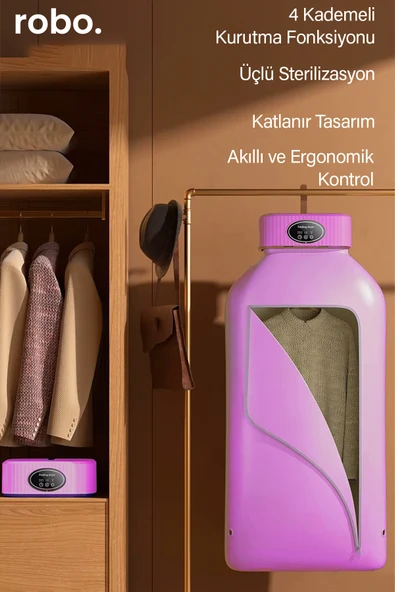 ROBO Katlanır Çamaşır Kurutma Makinesi Pembe - 4
