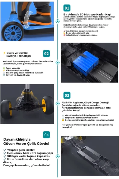 ROBO Elektrikli 3 Tekerlekli Çocuk Scooter Kırmızı - 8