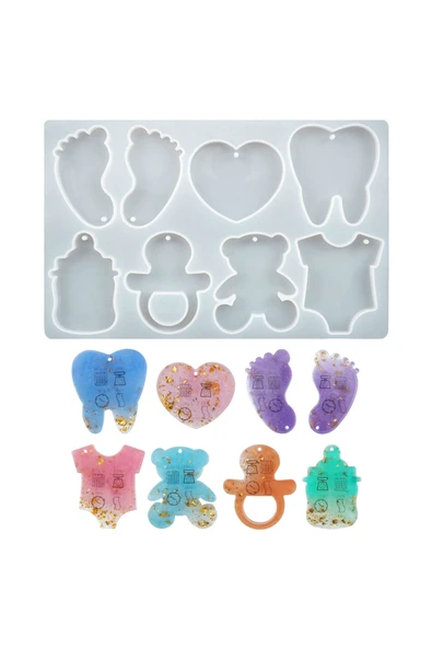 Siliko World Silikon Epoksi Bebek Ayak Emzik Diş Biberon Anahtarlık Kalıbı