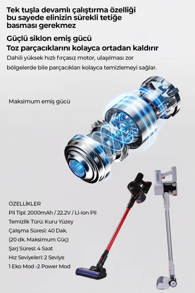 ROBO HIKİNG Serisi Şarjlı Dikey Süpürge Beyaz - 3