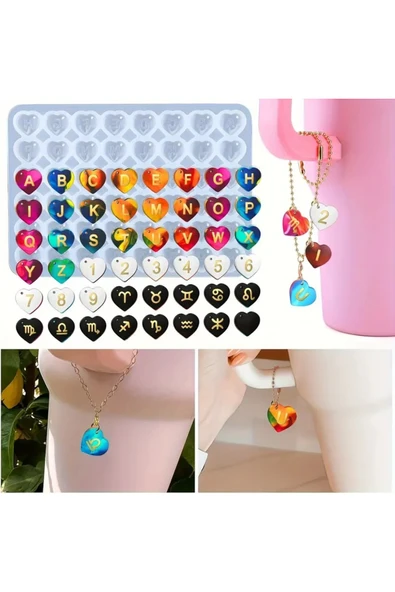 Siliko World Epoksi Silikon Kalıp Çoklu Kalp Bileklik Kolye Halhal Süsleme Kalıbı Tek  Pimli 1,1cm