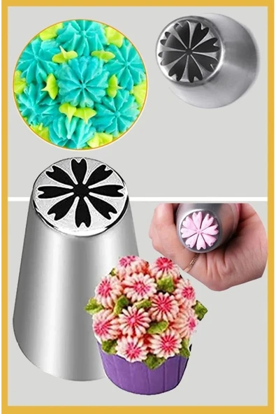 Siliko World Paslanmaz Çelik Krema Sıkma Torbası Ucu Büyük Rus Duyu, 1 Adet+4 Adet Sıkma Torbası