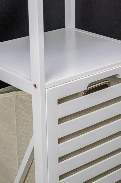 Digithome Bambu Beyaz Mat Lake Kirli Sepetli 2 Raflı Banyo Düzenleyici Çamaşır Sepeti DB-0020 - 9