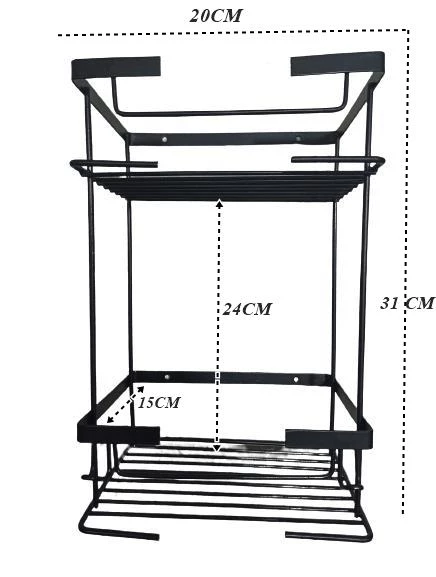 Geseus Paslanmaz 2Gözlü Siyah Banyo Kare Raf Şampuanlık 304 Kalite Çelik-GNRL2018 - 5