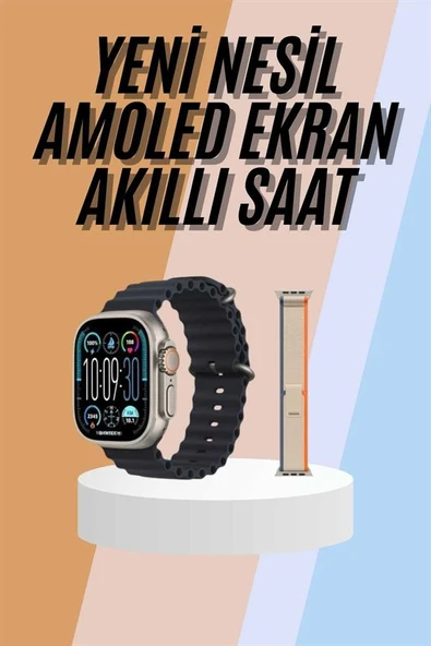 49mm Akıllı Saat Amoled Ekranlı Kadın Erkek Kol Saati Plastik Kordon - Resim 2