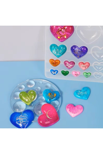 Siliko World Çoklu Kolye Küpe Anahtarlık Bileklik Epoksi Reçine Kalıpları Aşk Şekli 4 Farklı Boy - 2