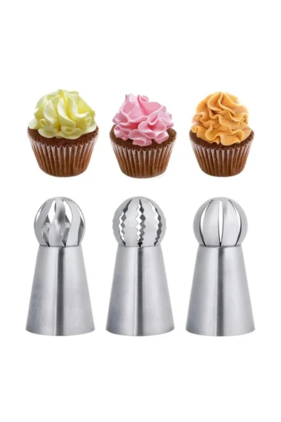 Siliko World Paslanmaz Çelik Krema Sıkma Torbası Ucu (şanti Torbası Ucu, Duy) 1 Adet + 2 Adet Şanti Torbası - 3