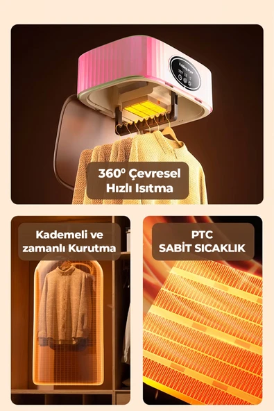 ROBO Katlanır Çamaşır Kurutma Makinesi Pembe - 7