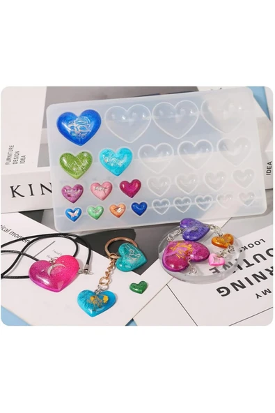 Siliko World Çoklu Kolye Küpe Anahtarlık Bileklik Epoksi Reçine Kalıpları Aşk Şekli 4 Farklı Boy