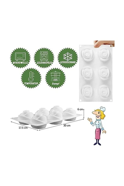 Siliko World Gül Desenli Silikon Kek Pasta Sabun Ve Mum Çikolata Kalıbı - 2
