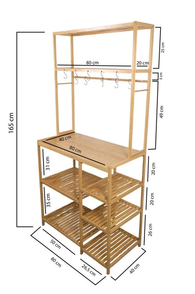 Digithome Bambu 8 Raflı Mutfak Bangosu Kahve Köşesi Fincan Askılı Mutfak Standı Dolap DB-0033 - 6