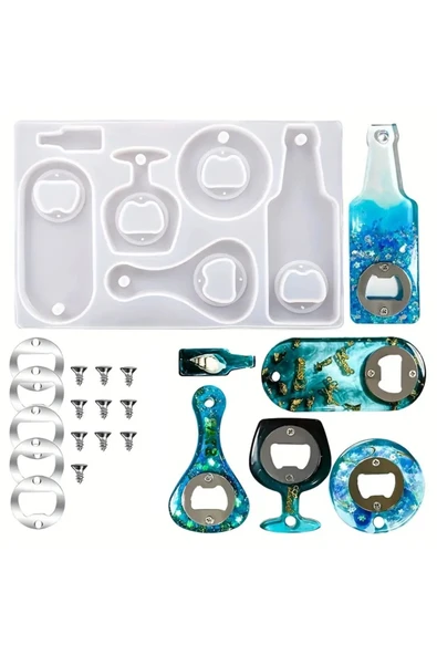 Siliko World Epoksi Çoklu Şişe Açacak Kalıbı Silikon + Metal Aparat Seti - Resim 2
