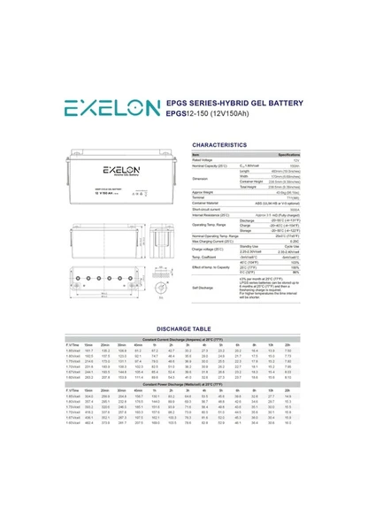 Exelon 12 Volt 150 Amper Jel Akü Derin - 3