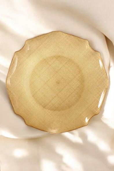 Digithome Fabric 6’lı Cam Dalgalı Kumaş Supla Tabak 32cm Metalik Altın AKC429 C320.045