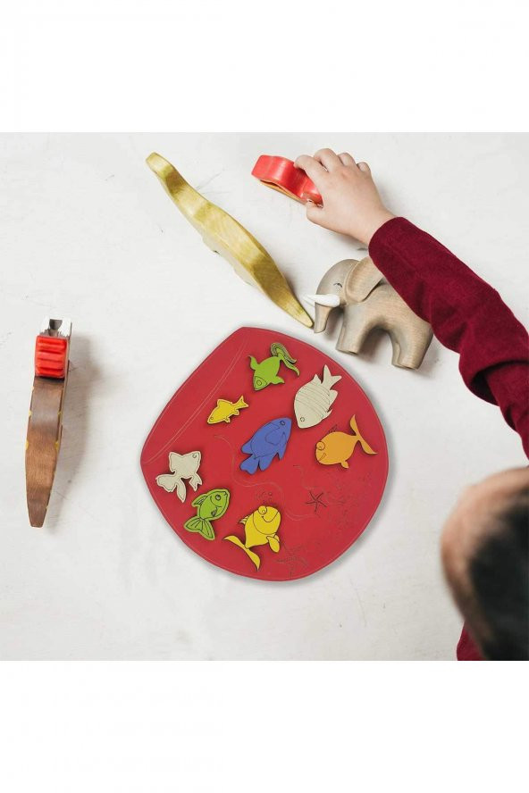 Bereket Tasarım Ahşap Puzzle 8 Parça Akvaryum Modeli - Kırmızı - 2