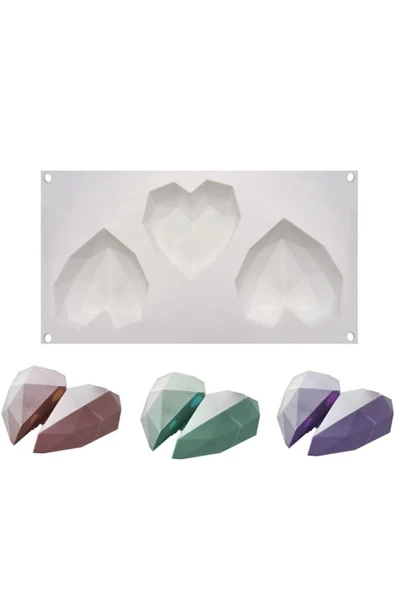 Siliko World Silikon Kek Pasta Jöle Çikolata Mum Sabun Epoksi Kalıbı Elmas Kalp - 6