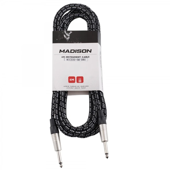 Madison Örgülü Kumaş Gitar Kablosu 6 Metre - SİYAH BEYAZ DAMALI ürün görseli
