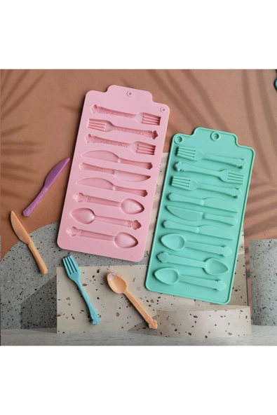 Siliko World Silikon Çatal Kaşık Bıçak Çikolata Kalıbı - Resim 2