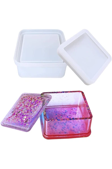 Siliko World Epoksi Kare Kapaklı Mücevher Takı Kutusu Silikon Kalıbı