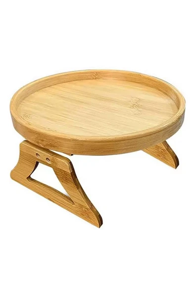 Digithome Bambu Katlanabilir Ayaklı Koltuk Kolu Keyif Servis ve Sunum Tepsisi 25 Cm Yuvarlak - THN76074 C1-1-18 - Resim 3
