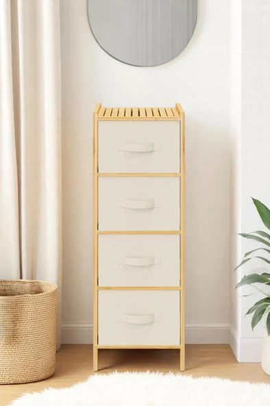 Digithome Bambu 4 Çekmeceli Dolap Organizer Çok Amaçlı Düzenleyici Şifonyer DB-0014 - Resim 3