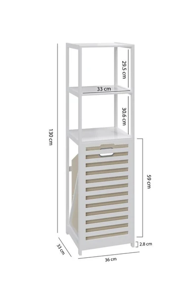 Digithome Bambu Beyaz Mat Lake Kirli Sepetli 3 Raflı Banyo Düzenleyici Çamaşır Sepeti DB-0019 - 4