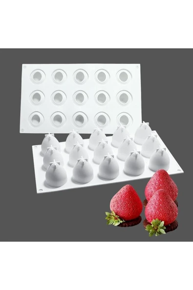 Siliko World Çilek Desenli Silikon Kek Jöle Sabun Çikolata Mum Kek Kalıbı
