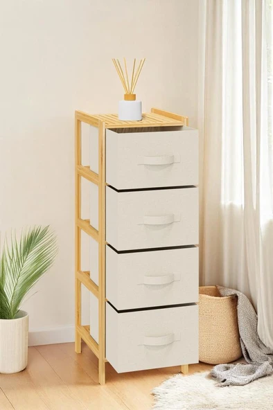Digithome Bambu 4 Çekmeceli Dolap Organizer Çok Amaçlı Düzenleyici Şifonyer DB-0014 - Resim 2
