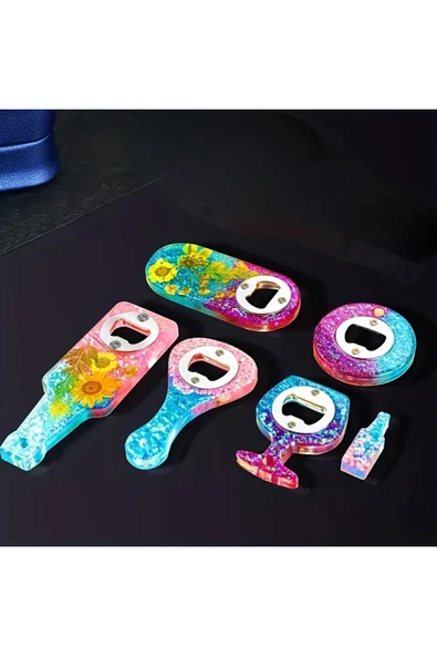 Siliko World Epoksi Çoklu Şişe Açacak Kalıbı Silikon + Metal Aparat Seti - Resim 4