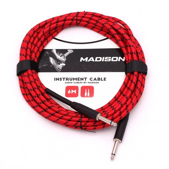 Madison Örgülü Kumaş Gitar Kablosu 6 Metre- KIRMIZI SİYAH ÇİZGİLİ ürün görseli