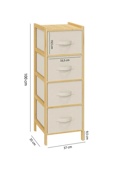 Digithome Bambu 4 Çekmeceli Dolap Organizer Çok Amaçlı Düzenleyici Şifonyer DB-0014 - Resim 4