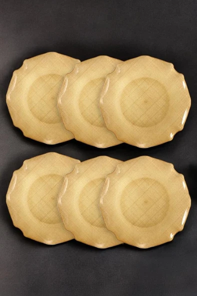 Digithome Fabric 6’lı Cam Dalgalı Kumaş Supla Tabak 32cm Metalik Altın AKC429 C320.045 - 4