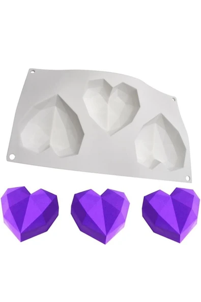 Siliko World Silikon Kek Pasta Jöle Çikolata Mum Sabun Epoksi Kalıbı Elmas Kalp - 2