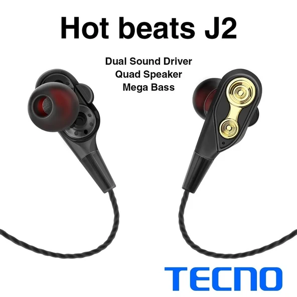 Tecno Hot Beats 3D Hifi 4 Hoparlörlü 3.5mm Jack Girişli Type-C Dönüştürücülü Mikrofonlu Kulaklık Siyah J2UC10 - 3