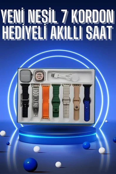 Akıllı Saat 7 Kordon Hediyeli Takvim Alarm Nabız Ölçer Bildirim Görme Sesli Görüşme - Resim 2