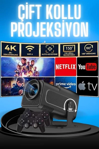 Projektör Siyah Android Taşınabilir Sinema Projeksiyon Wifi Destekli En Güncel Sürüm Akıllı - 2