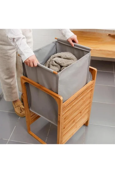 Digithome Bambu Kirli Sepetli Banyo Düzenleyici Çamaşır Sepeti JW-20290 - 4